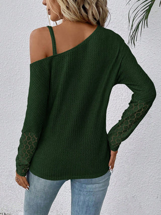 Lace Detail Asymmetrical Neck Long Sleeve T-Shirt Divacious