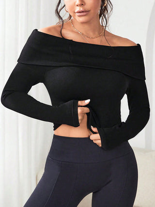 Off-Shoulder Long Sleeve Knit Top Divacious