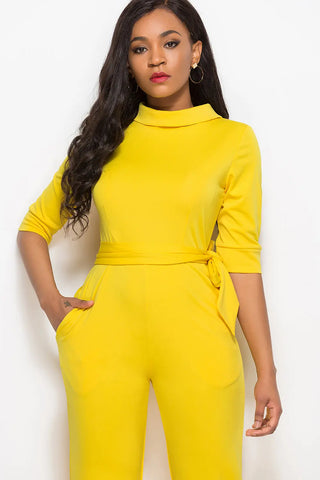 Mock Neck Tie-Waist Half Sleeve Jumpsuit Divacious