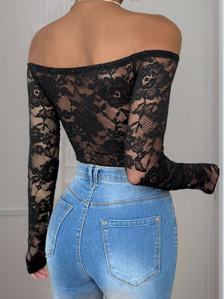 Lace Off-Shoulder Long Sleeve Bodysuit - Divacious