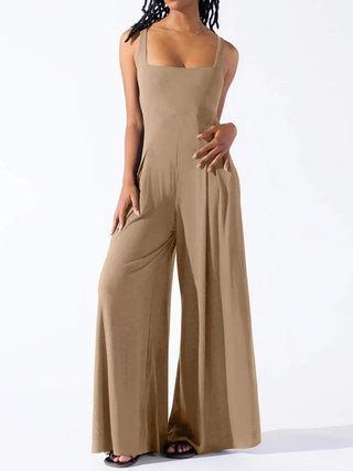 Square Neck Wide Strap Jumpsuit Divacious