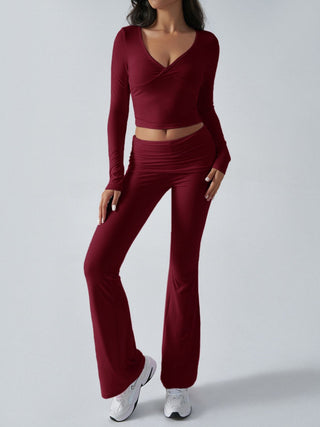 Ruched Long Sleeve Top and Pants Set - Divacious