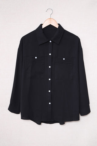 Button Up Collared Neck Long Sleeve Shirt Divacious