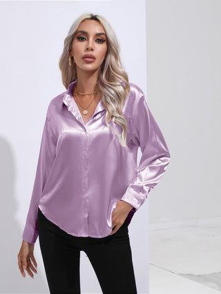 Collared Neck Buttoned Long Sleeve Shirt Divacious