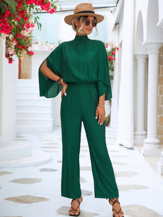 Tie Back Mock Neck Split Sleeve Jumpsuit Divacious