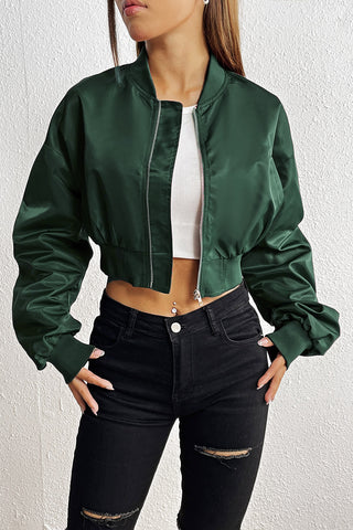 Zip-Up Ruched Cropped Jacket Trendsi