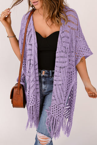 Openwork Open Front Cardigan with Fringes Divacious