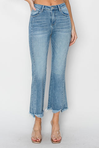 Full Size High Rise Frayed Hem Flare Jeans Divacious