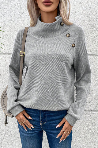 Geometric Buttoned Long Sleeve Sweatshirt Divacious