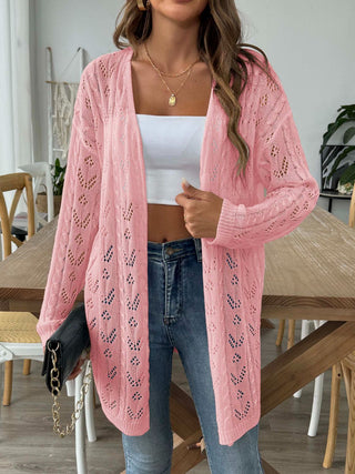 Openwork Open Front Long Sleeve Cardigan Divacious