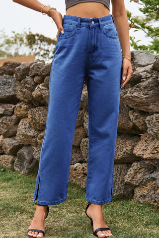 High Waist Loose Fit Ankle Slit Jeans Divacious