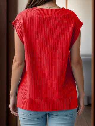 V-Neck Cap Sleeve Knit Vest Divacious