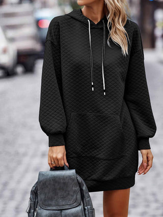 Textured Drawstring Tunic Hoodie Divacious