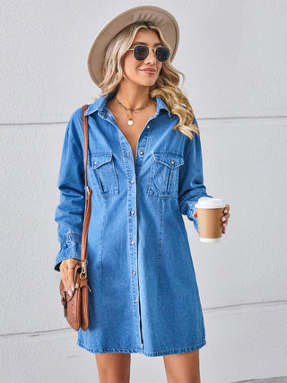 Pocketed Dropped Shoulder Mini Denim Dress Divacious