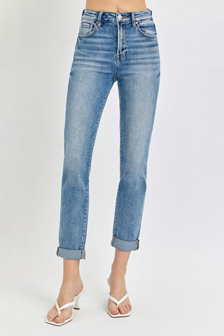 Full Size High Rise Cropped Roll Up Jeans Divacious