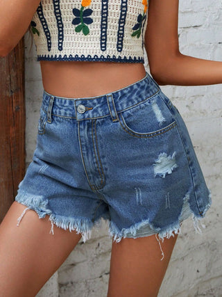 Distressed Raw Hem Denim Shorts Divacious