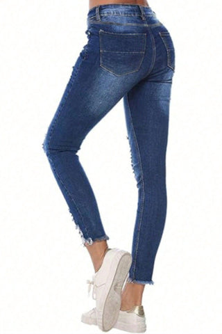 Distressed Raw Hem Jeans with Pockets Divacious