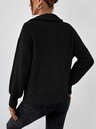 Half Zip Dropped Shoulder Sweater - Divacious