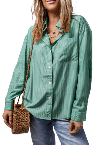 Striped Button Up Long Sleeve Shirt Divacious