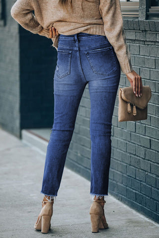 High Waist Raw Hem Skinny Jeans Divacious