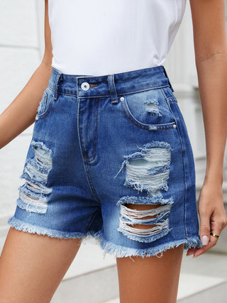 Distressed Raw Hem Denim Shorts Divacious