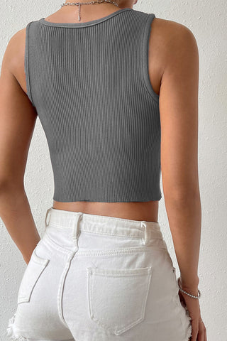 Ribbed Round Neck Sleeveless Knit Top Divacious