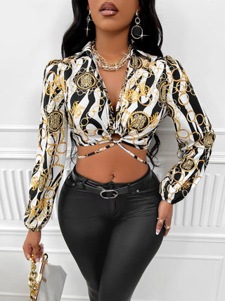 Johnny Collar Tie Back Cropped Blouse Divacious