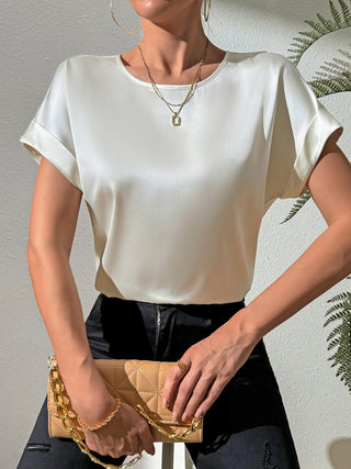 Round Neck Short Sleeve Blouse Divacious