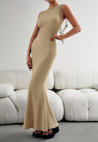 Devine Round Neck Sleeveless Maxi Fishtail Dress Trendsi