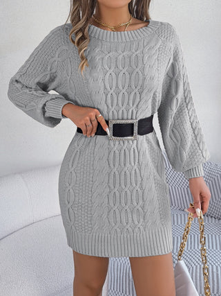 Cable-Knit Round Neck Sweater Dress Divacious