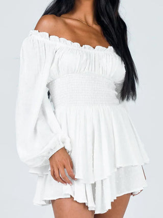 Off Shoulder Smocked Waist Romper Trendsi