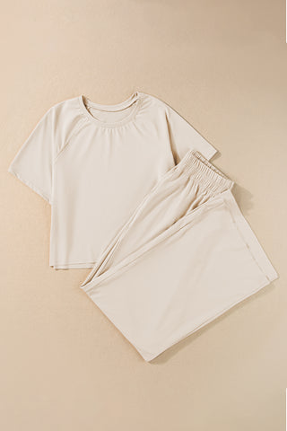 Round Neck Short Sleeve Top and Pants Set Trendsi