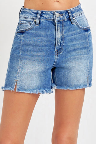 Front Slit Raw Hem Denim Shorts Divacious