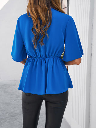 Surplice Tie Waist Half Sleeve Blouse Divacious