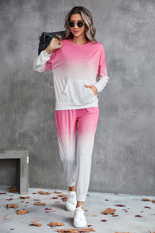 Gradient Round Neck Sweatshirt and Joggers Set Trendsi