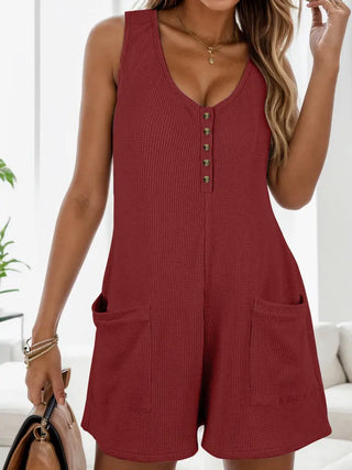 Waffle-Knit Scoop Neck Wide Strap Romper Divacious