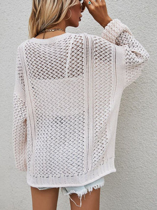 Openwork Button Front Cardigan Divacious