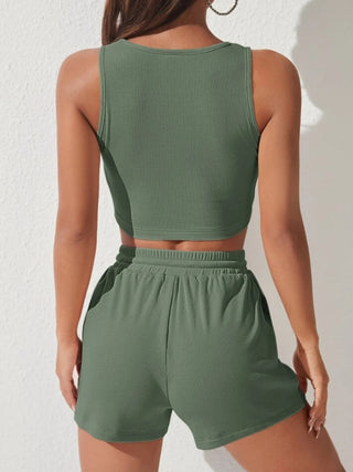 Scoop Neck Wide Strap Top and Drawstring Shorts Set Trendsi