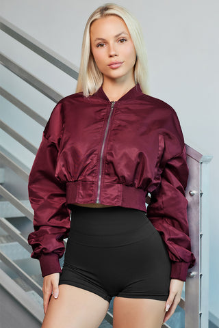 Zip-Up Ruched Cropped Jacket Trendsi