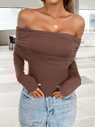 Ruched Off-Shoulder Long Sleeve T-Shirt Divacious