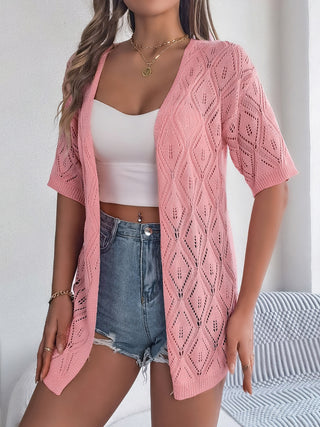 Openwork Open Front Half Sleeve Cardigan Divacious