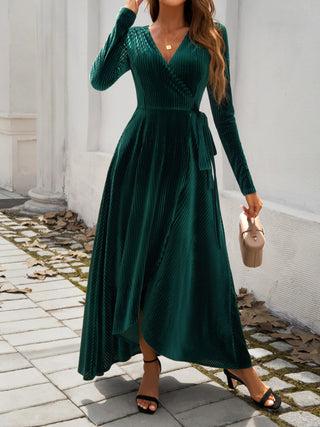 Devine Split Surplice Long Sleeve Midi Dress Trendsi