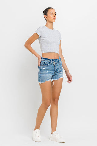 Lovervet Stepped Waist Raw Hem Denim Shorts Divacious