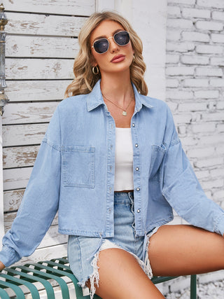 Button Up Long Sleeve Denim Jacket with Breast Pockets Trendsi