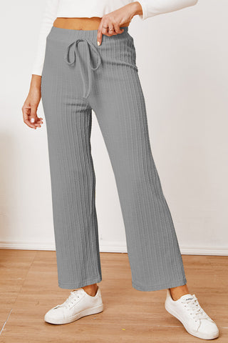 Textured Elastic Waist Straight Pants Divacious