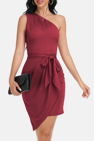 Tie Front One-Shoulder Sleeveless Dress Trendsi