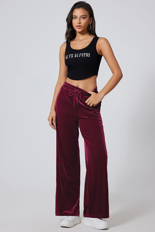 Drawstring Wide Leg Active Pants Trendsi