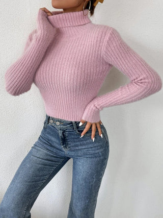 Ribbed Turtleneck Long Sleeve Sweater Divacious