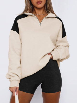 Contrast Quarter Zip Long Sleeve Sweatshirt - Divacious