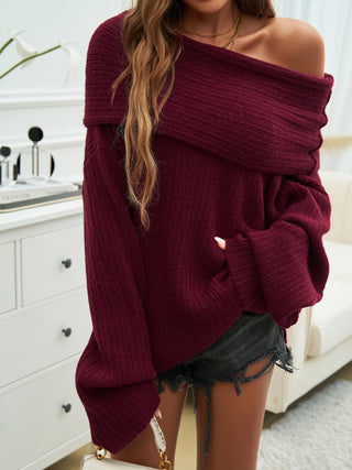 Off-Shoulder Extra-Long Sleeve Sweater Divacious